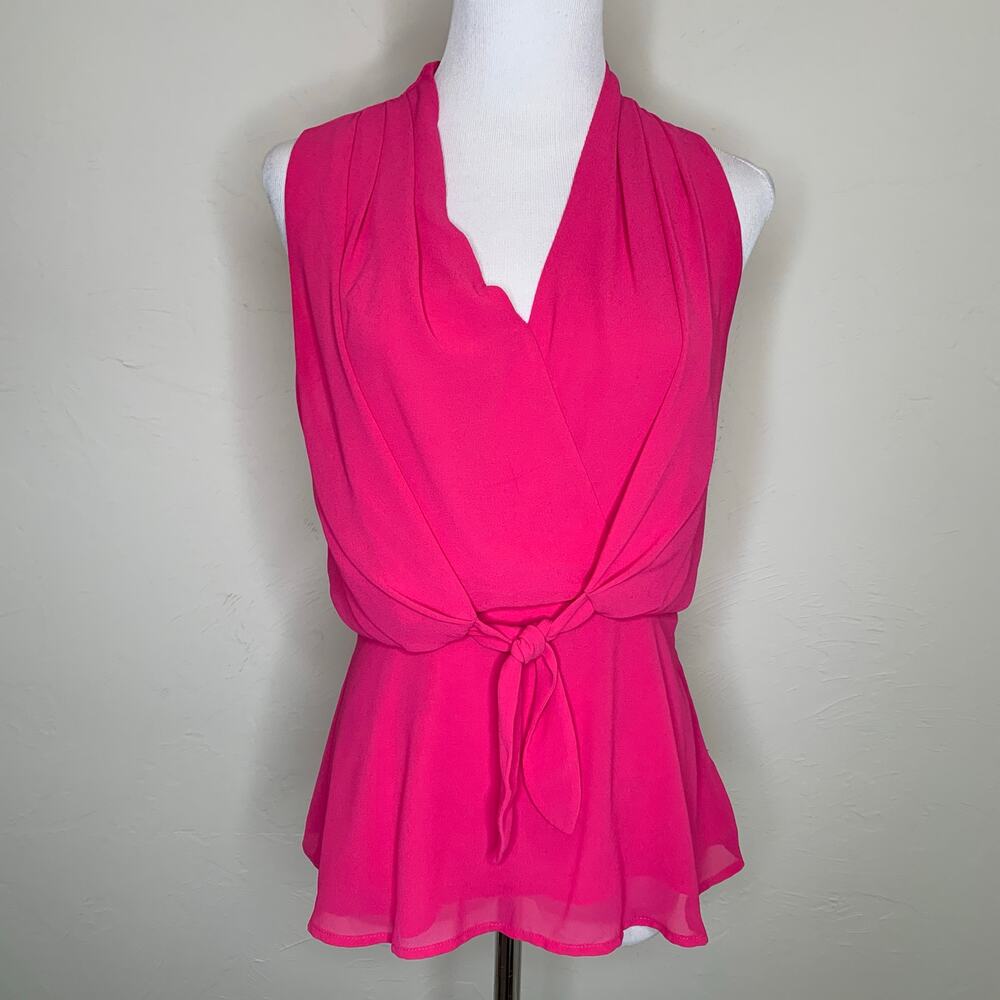 Naked Zebra Hot PInk Front Tie Blouse Tank Top Sz Small